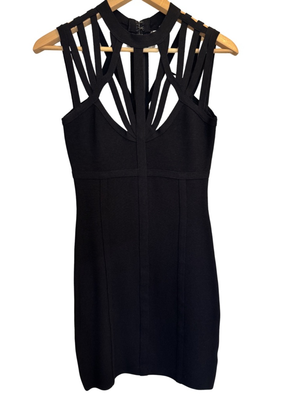 Bebe Black Bandage Cutout Bodycon Dress Strappy Cage Neck Size S